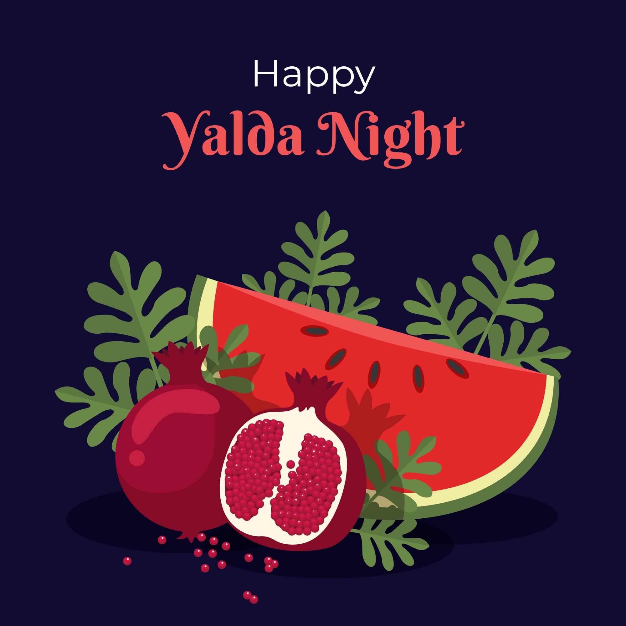 Happy Yalda Night illustration with watermelon and pomegranates